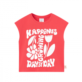 Camiseta para Niña en Color Coral Motivo Happines Day