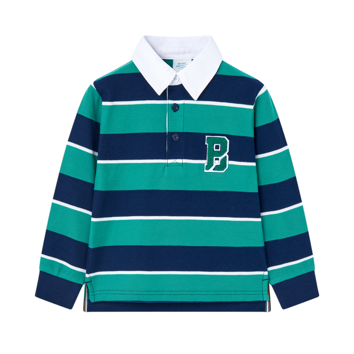 Polo de Piqué para Niño con Listas Azules y Turquesas