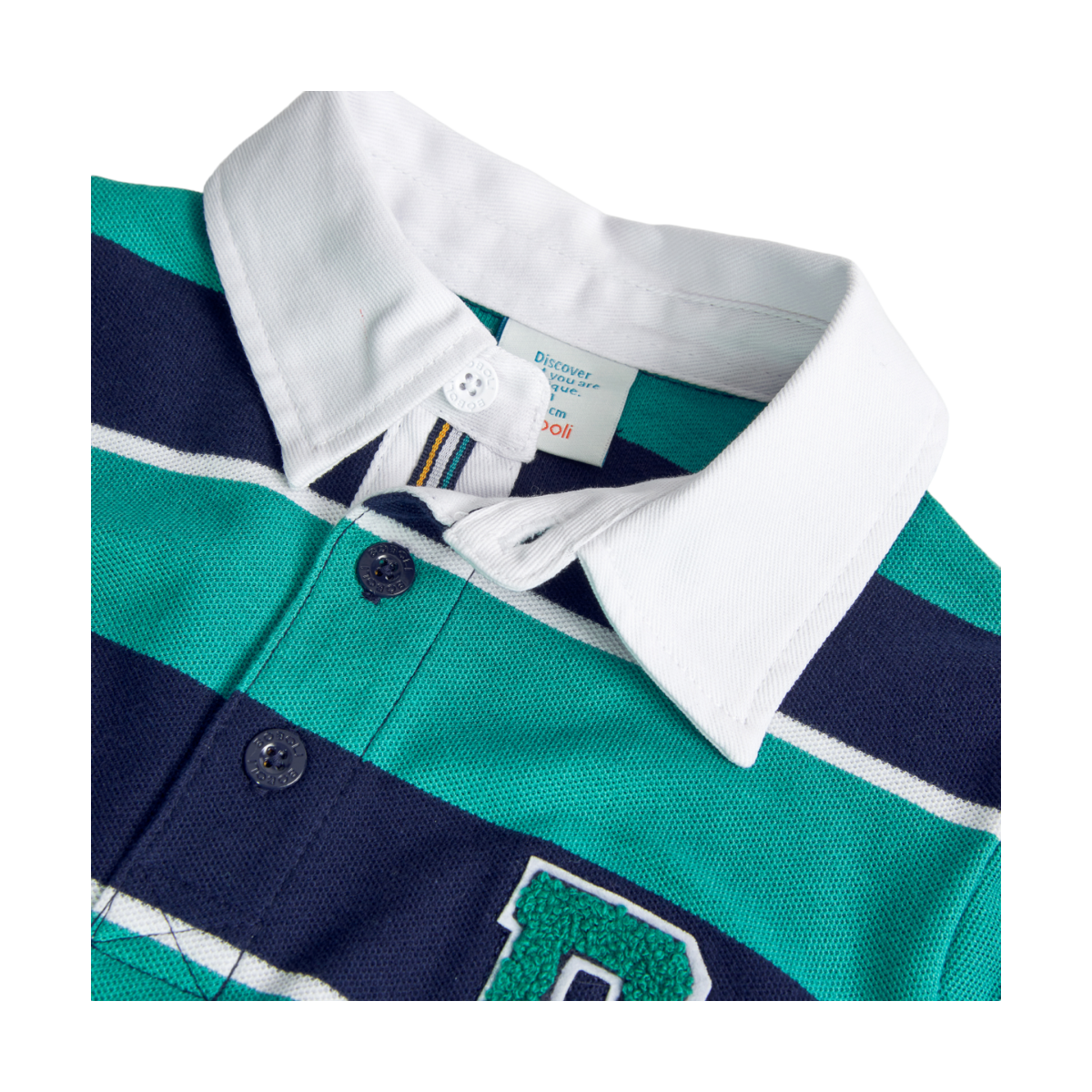 Polo de Piqué para Niño con Listas Azules y Turquesas