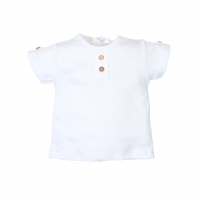 Camiseta Bebé Blanca Botones Frontales Efecto Madera