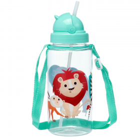 Botella de Agua Infantil 450 ml Inastillable con Pajita Animales del Zoo