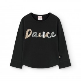 Camiseta Negra "Dance" Pedrería  para Niña