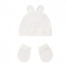 Conjunto Bebé Gorro y Manoplas color Blanco