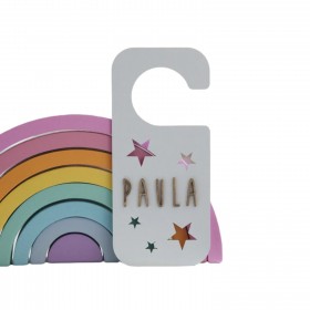 Placa Personalizada Pomo Puerta en color Blanco con Estrellas