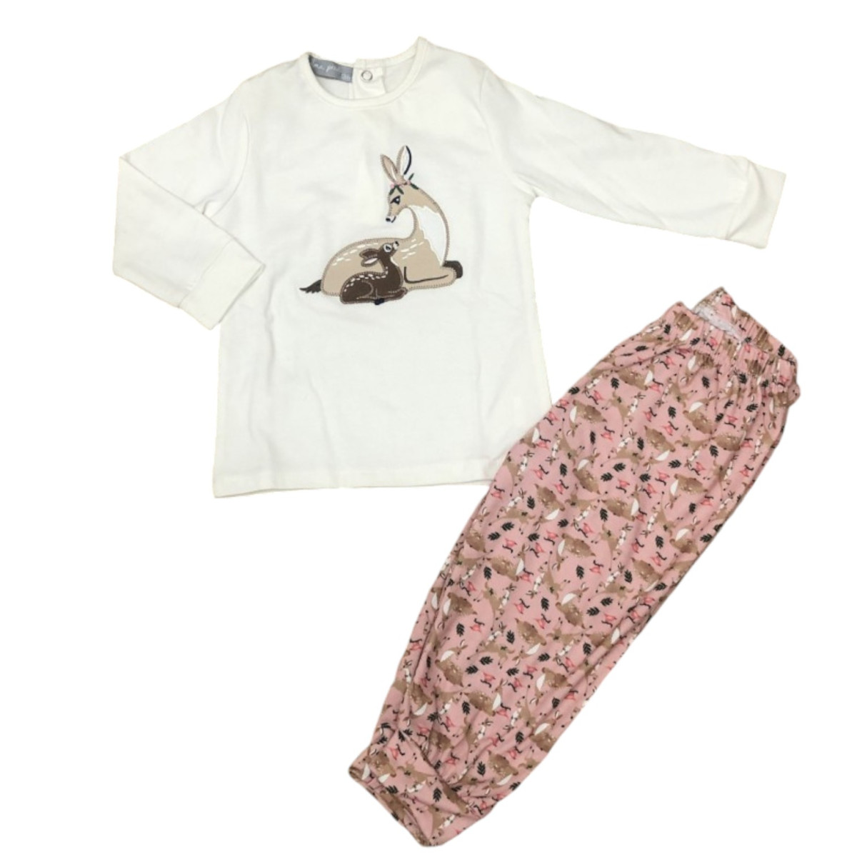 Pijama 2 Piezas Motivo Ciervo Corona Flores para Bebé