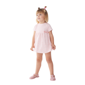 Vestido Algodón Rosa y Blanco Lazo Lateral