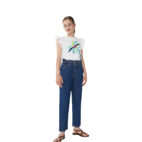 Camiseta Blanca Estampado Palmera