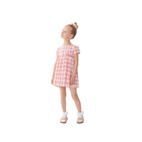 Vestido Cuadro Vichy Coral y Blanco