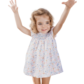 Vestido Estampado Floral y Escote Nido De Abeja