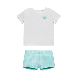 Conjunto Camiseta algodón y bóxer baño cuadritos vichy