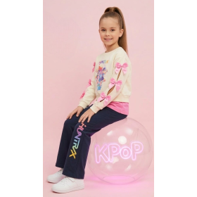 Conjunto 3 Piezas K POP sudadera crema con lazos