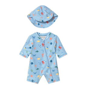 Pelele baño con gorro protección solar recién nacido