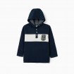 Pólo azul marinho e branco com capuz