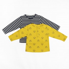 Pack 2 camisetas con estampado de osos y rayas para bebé