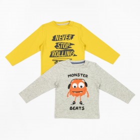 Pack 2 camisetas de algodón para bebé Monster Beats