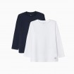 Pack 2 Camisetas manga larga Azul Blanco