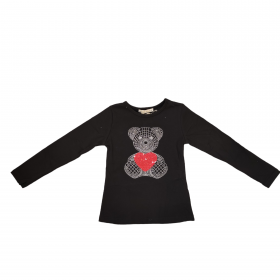 Camiseta Negra Niña Osito con corazón