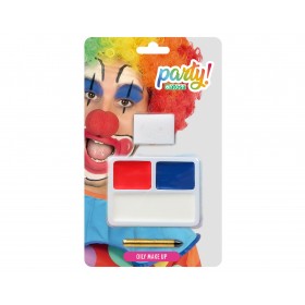 Set de maquillaje con tres colores blanco, azul y rojo
