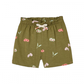 Pantalón Short Niña en verde aceituna con flores