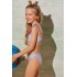 Bañador Bikini Niña estampado a Rayas con volante y lazo rojo