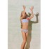 Bañador Bikini Niña estampado a Rayas con volante y lazo rojo