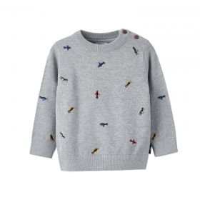 Jersey Punto Bebé gris con aviones bordados
